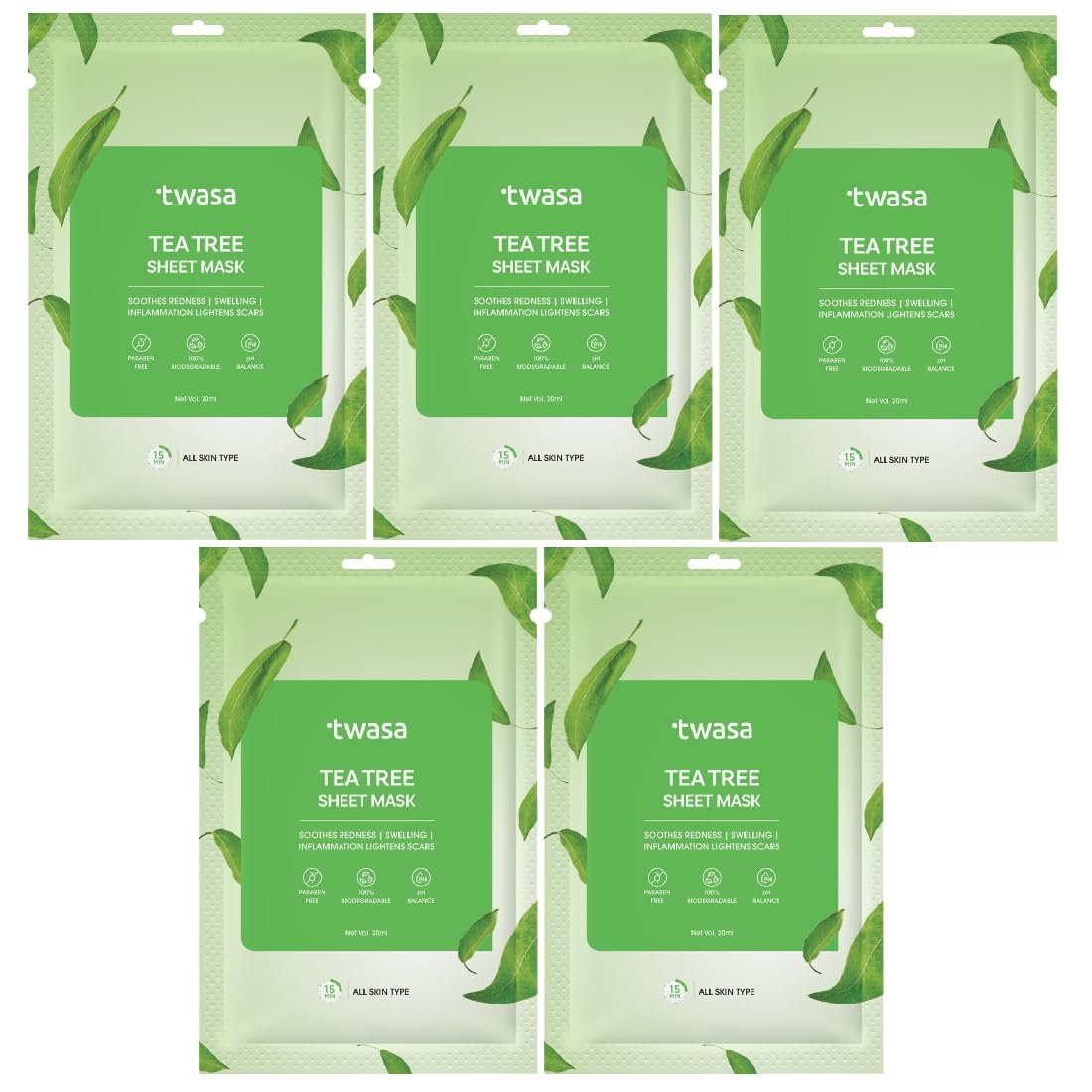 Twasa Tea Tree Face Sheet Mask For Acne, Pimples, Inflammation & Soothes Dry Skin | Skincare Face Sheet Mask For Removing Blemishes, Excess Oil and Dark Spots - 20ml
