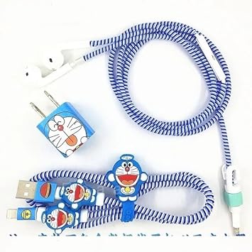 J'TTON 8-in-1 Spiral USB and Earphone Cable Protectors Winder, Sticker, Clips, Organizer Clip (DM Dark Blue)