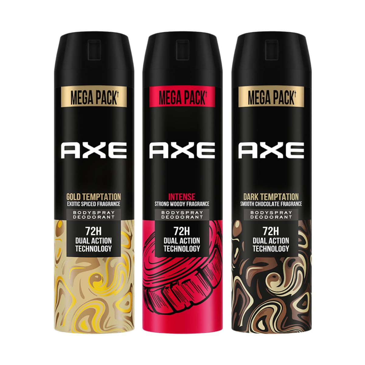 Axe Long Lasting Deodorant Bodyspray for Men - Intense, Dark Temptation, and Gold Temptation (215 ml)