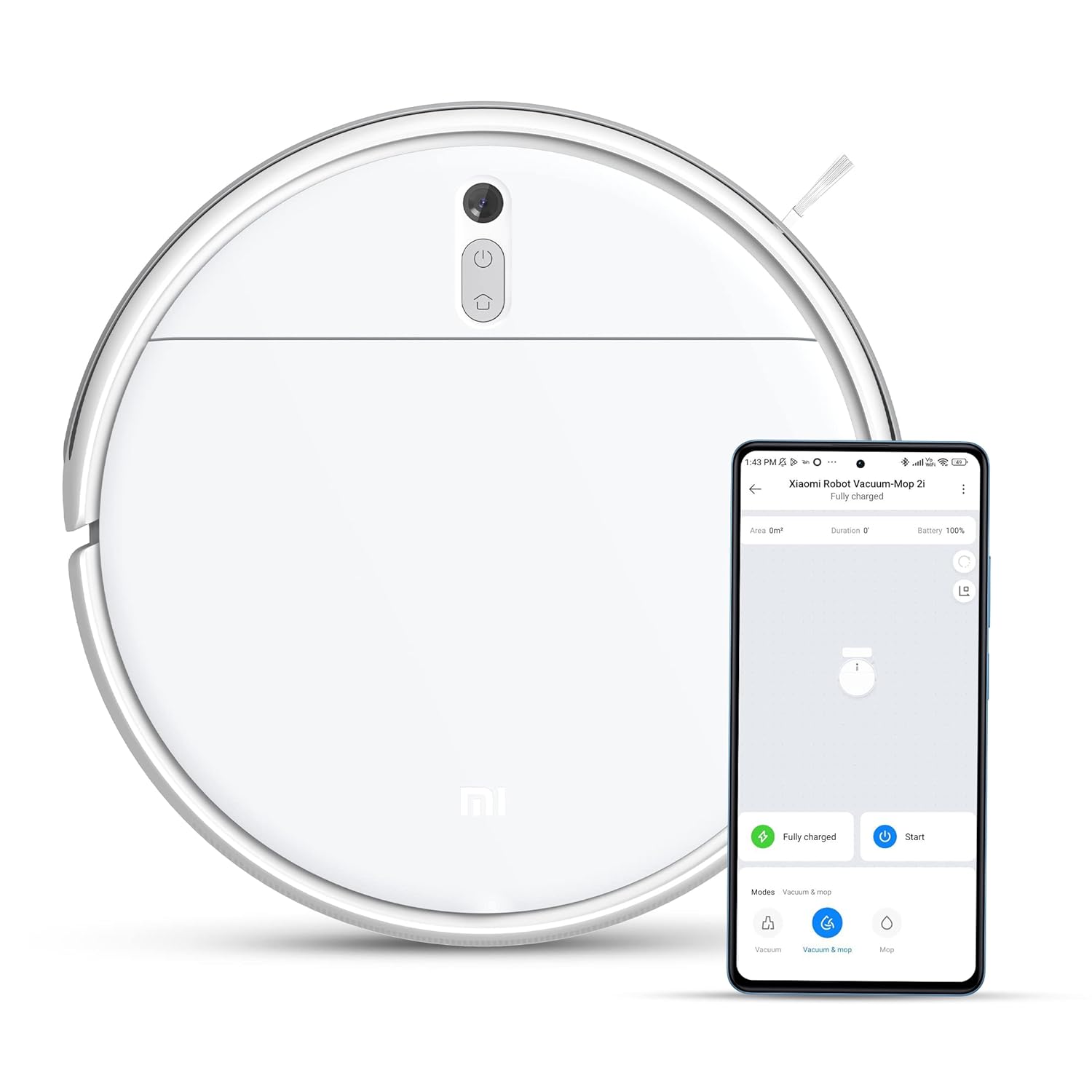 MI Xiaomi Robot Vacuum-Mop 2i, 2200 Pa Powerful Suction, 450 mL Large-Capacity Dustbin, Electronically-Controlled 270 mL Water Tank, Controls remotely via app, Alexa/GA Enabled, White