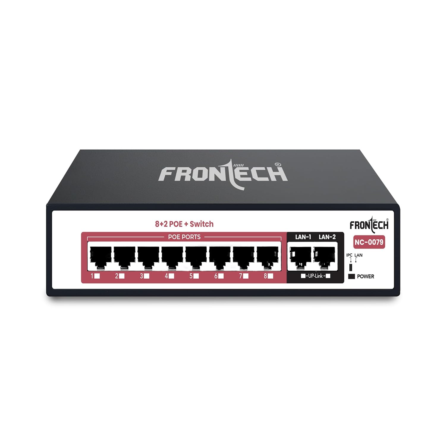 Frontech 8+2 Port PoE+ Switch | 120W PoE | 8×10/100 Mbps PoE Ports + 2 Uplink Ports | 250m Extend Mode | Plug & Play | Network Protection | Ideal for CCTV, IP Camera, Router & Office Use (NC-0079)