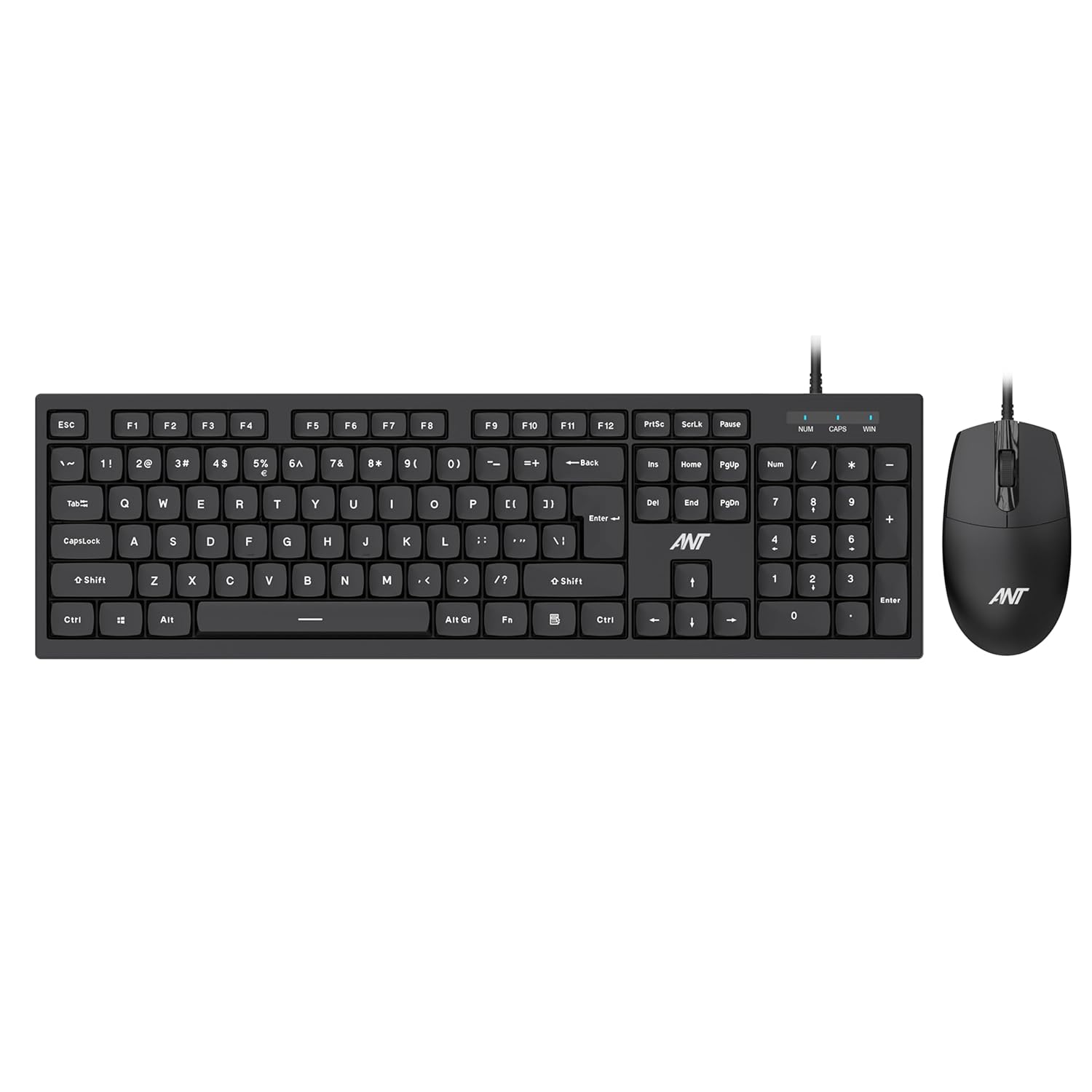 Ant MASTER10 Full Size Wired Keyboard and Mouse Combo, 104 Keys, 6 Anti-Ghosting, Membrane Switch, 3D Optical Mouse, 1200 DPI, USB Plug & Play, for Windows, Mac, Linux – Black