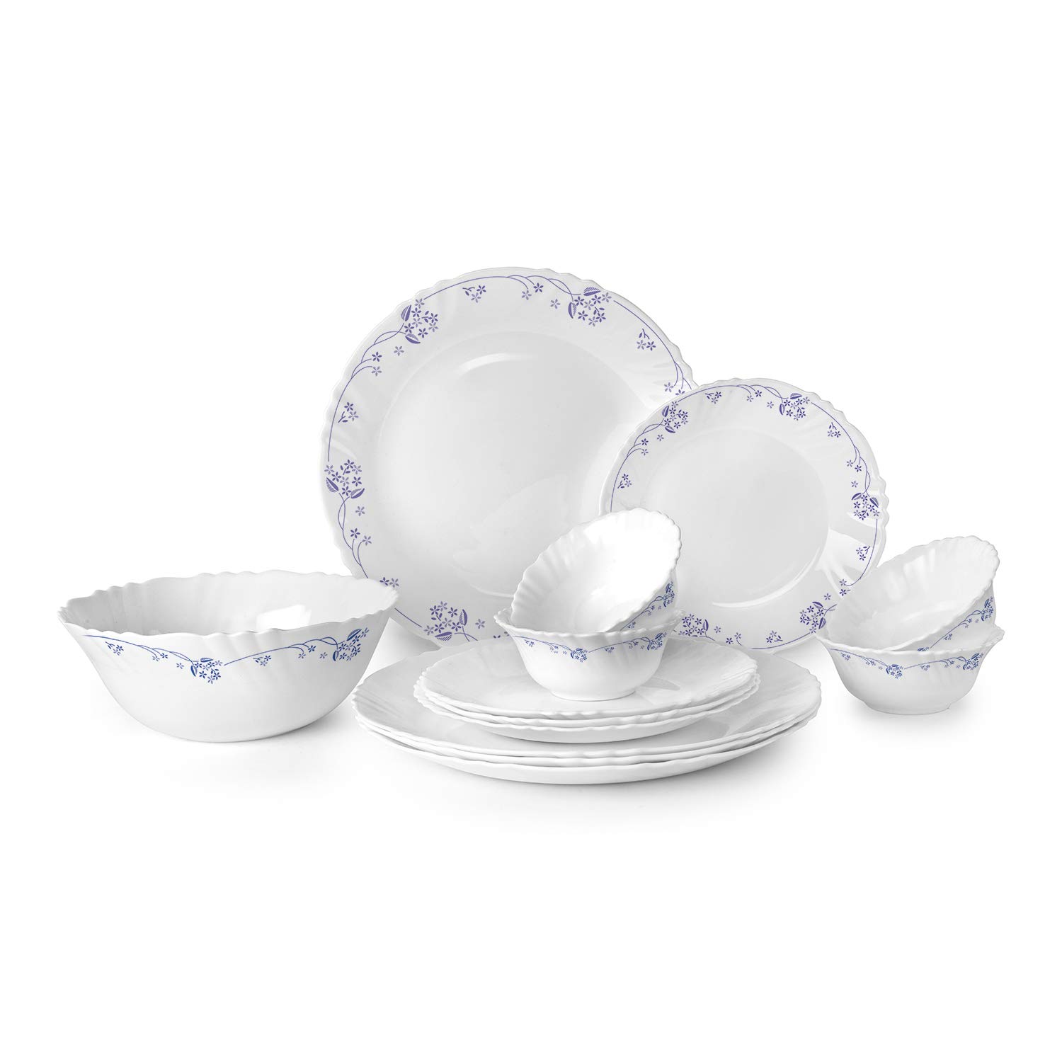Cello Imperial Dinner Set, 13-Units, White / Dainty Blue
