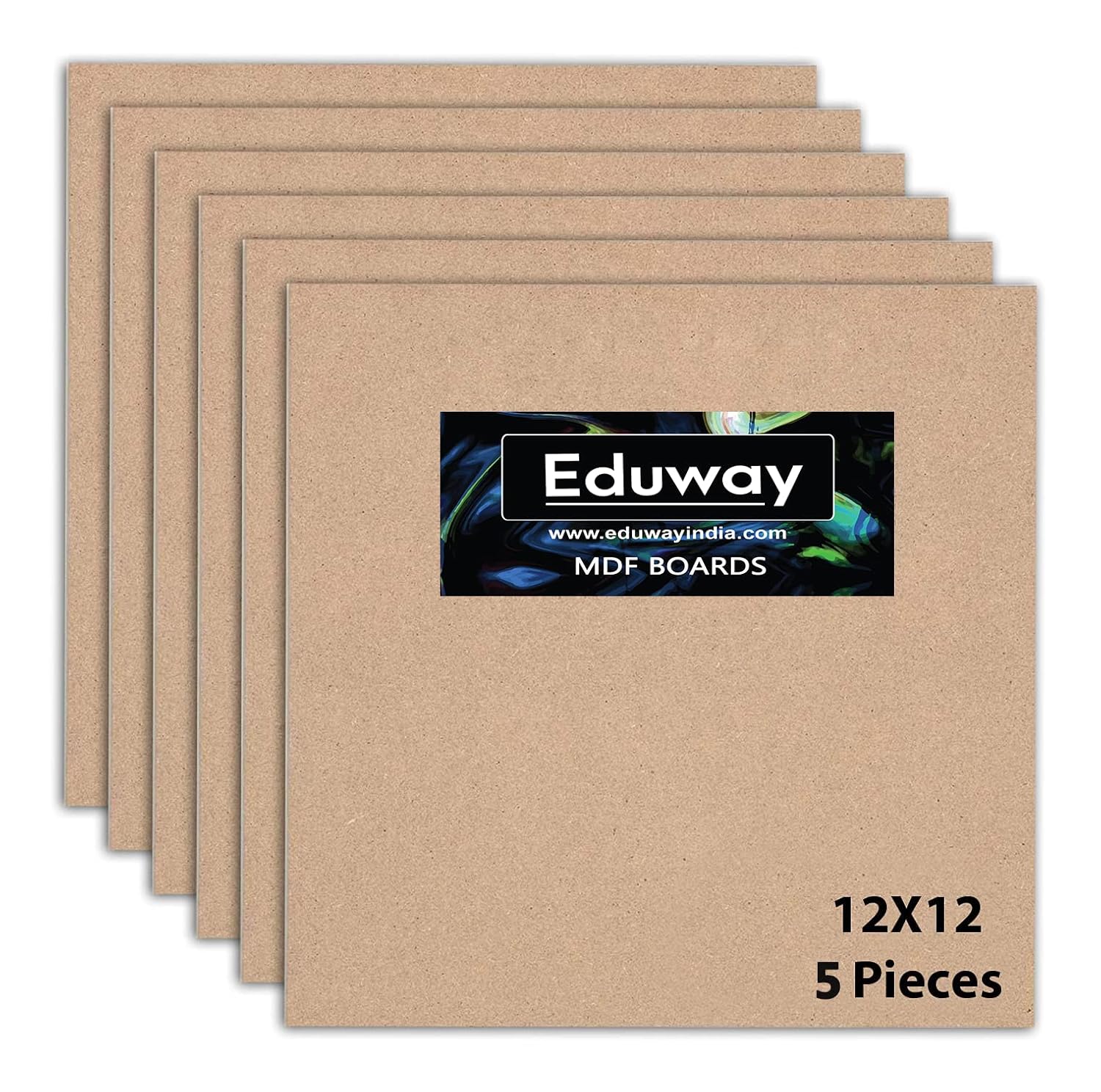 Eduway® 12x12 Inch MDF Board Wood Sheet for Mandala , Lippan, Resin Art & Craft, 4mm Thick, Pack of –5 - Premium Cardboard Material for Artists, Art and Craft Students - Hard Cutout in Small and Large Sizes (30x30 cms)