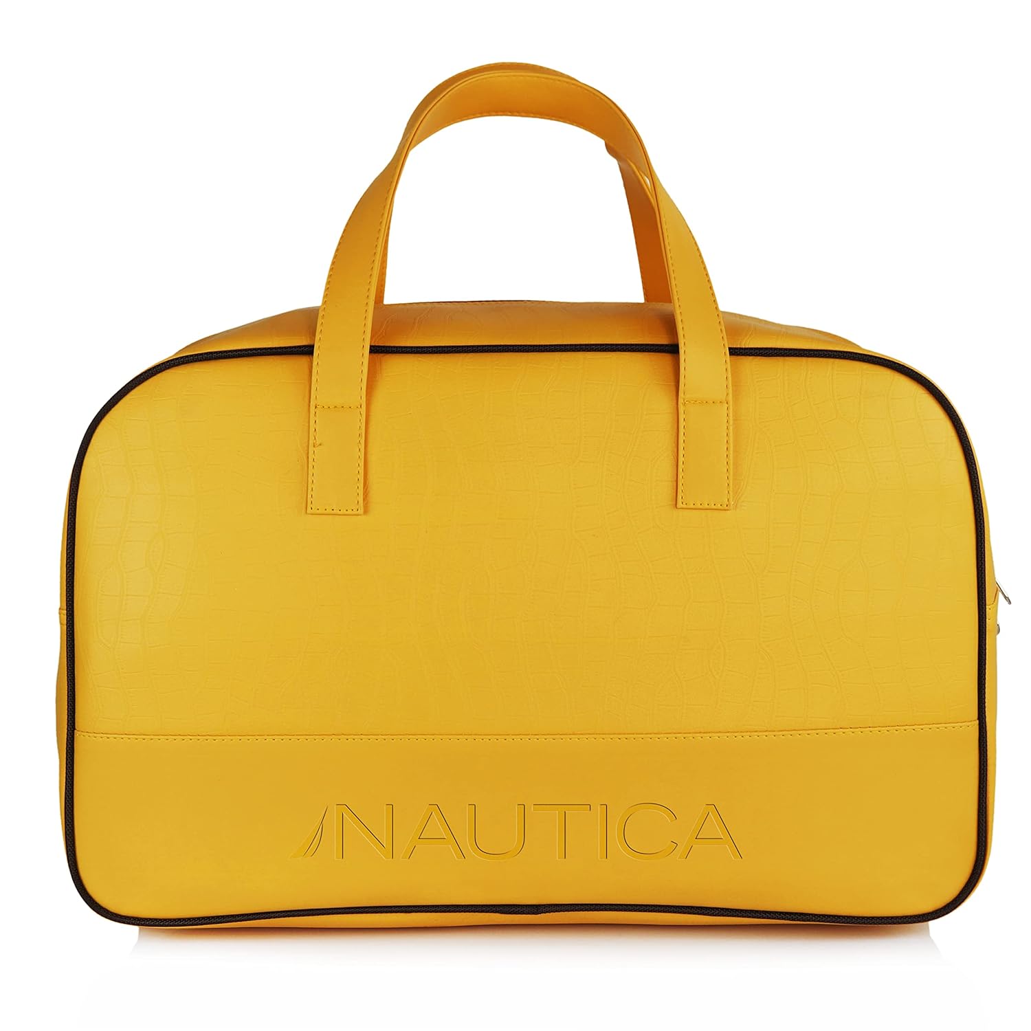 Nautica Unisex 25L PU Duffle Bag for Travel | Stylish Leatherette Cabin Luggage with Smooth Zippers | Compact, Comfortable & Spacious for Weekend Trips, Gym & Everyday Use | Yellow