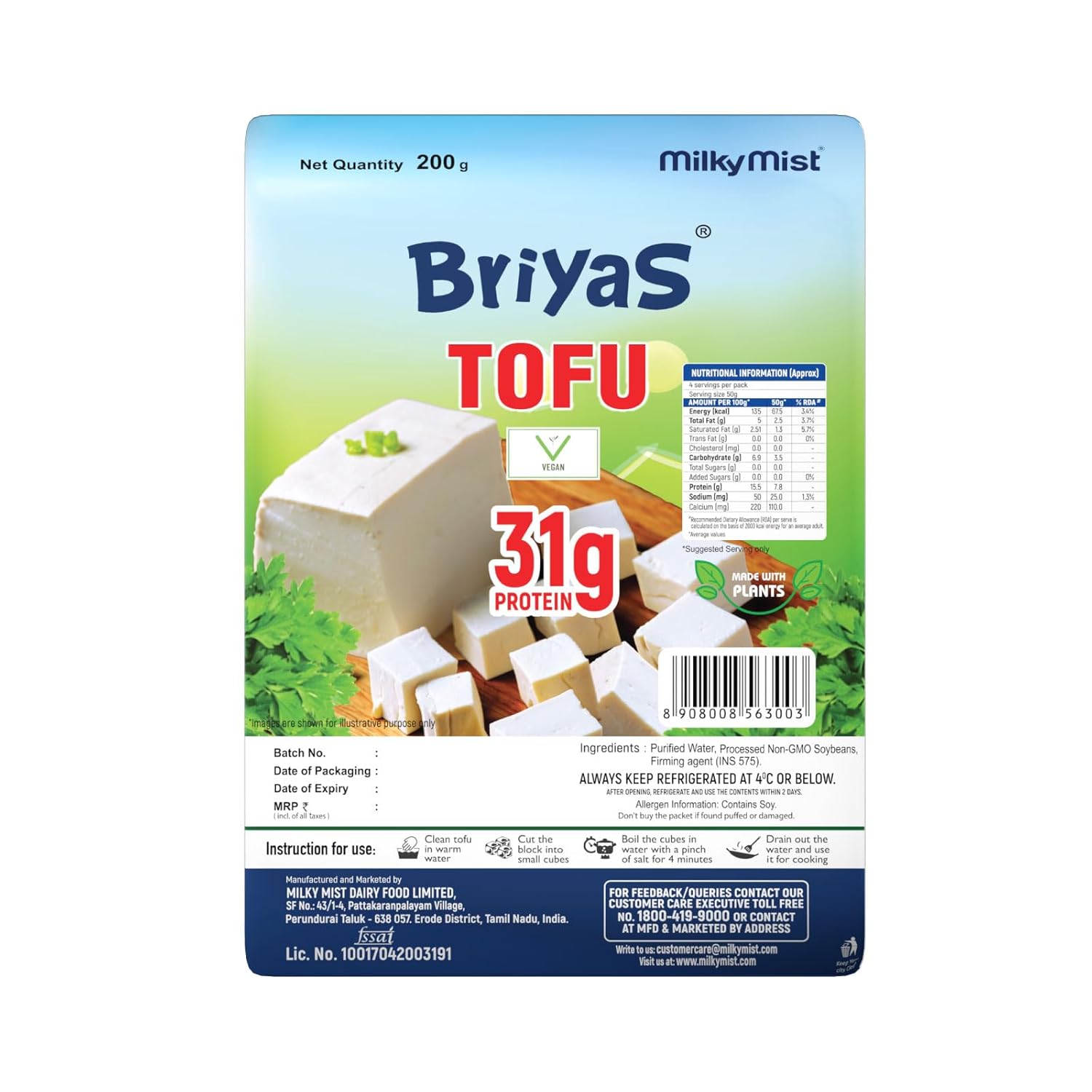Briyas Milky Mist Tofu Paneer,200 G ₹36 :