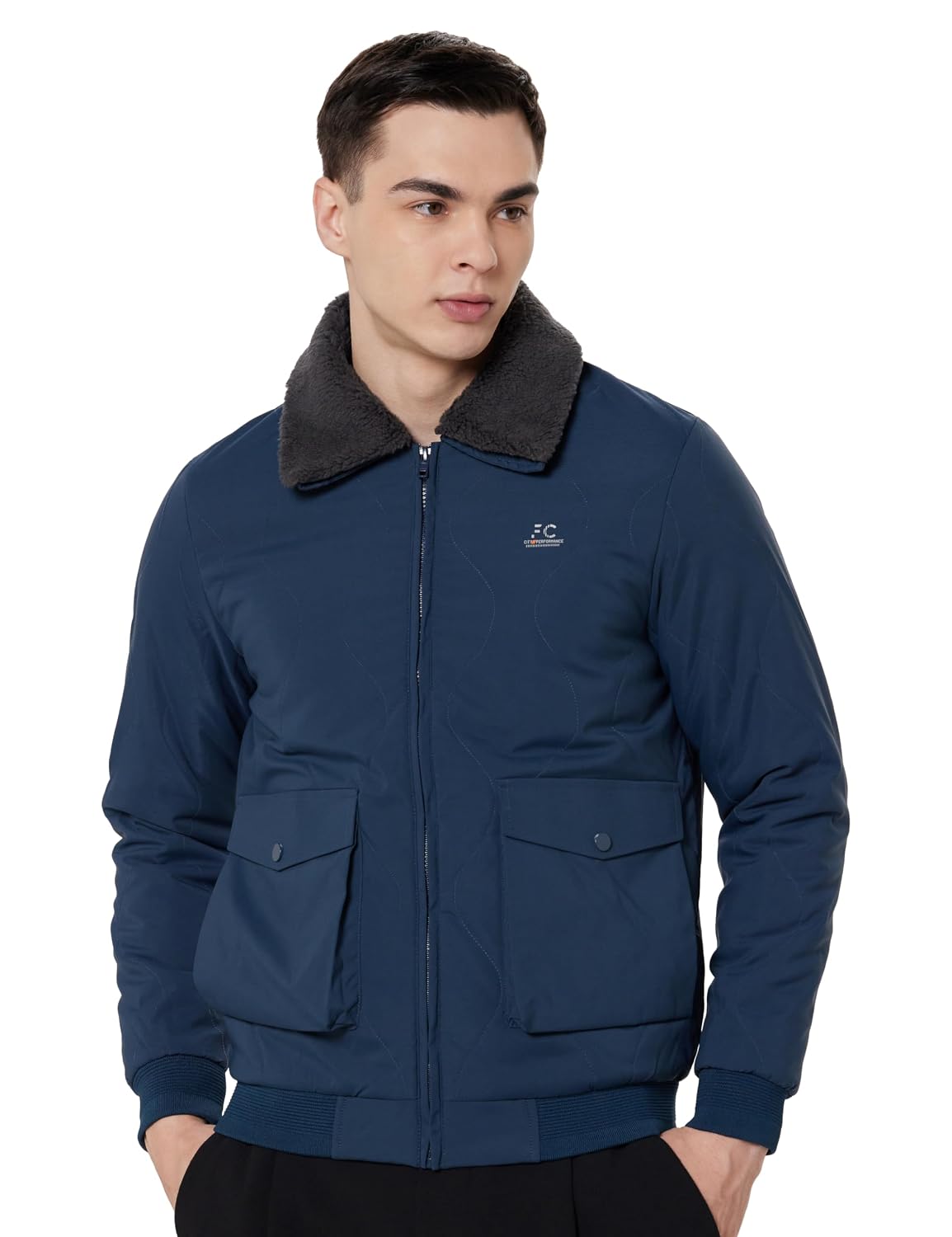 Qube By Fort Collins Men's Regular Fit Fashionable Bomber Jacket with Fur on Collar - Warm, Stylish & Perfect for Winter