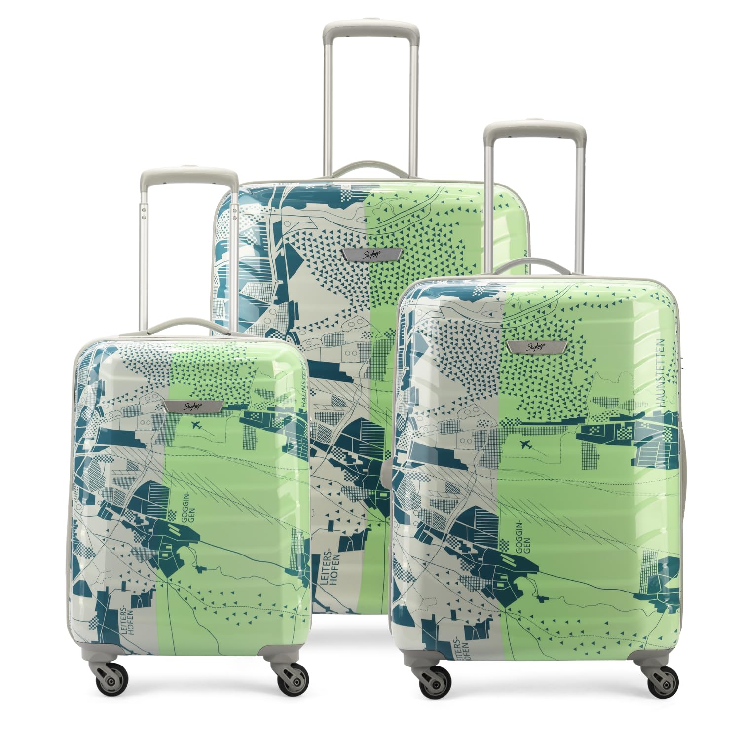 Skybags Trooper Set of 3 (Cabin + Medium+Large) Hard Luggage (55+65+75 cm) | Polypropylene Luggage Trolley with 8 Spinner Wheels | Green | Unisex