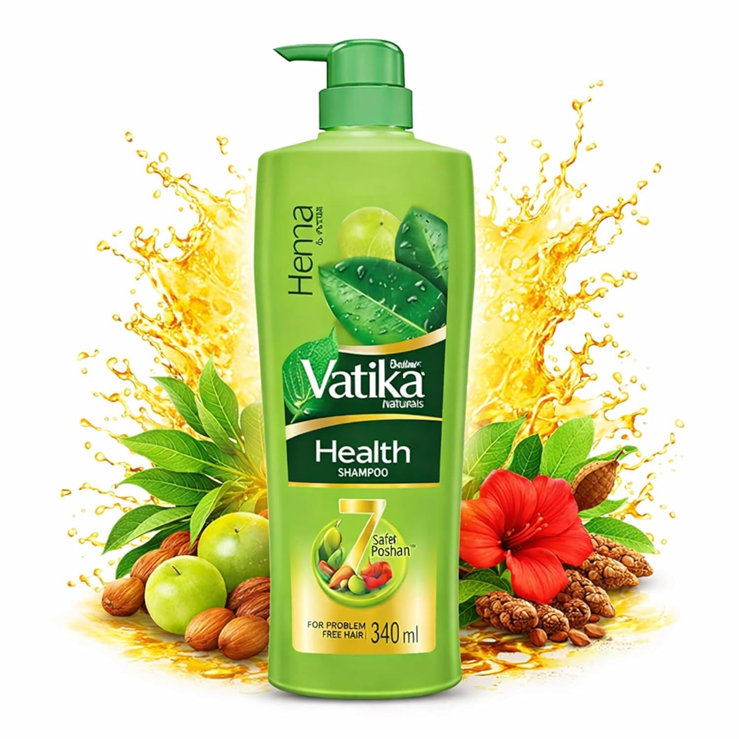 Dabur Vatika Health Shampoo - 340 ml | For Smooth, Shiny & Nourished Hair | Repairs Hair Damage, Controls Frizz | For All Hair Types | Goodness of Henna & Amla