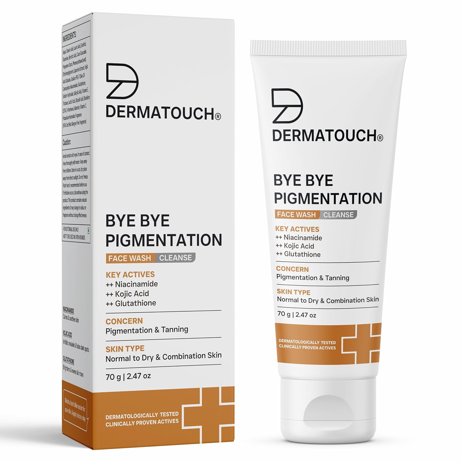 DERMATOUCH Bye Bye Pigmentation Face Wash Niacinamide, Kojic Acid & Glutathione For Tan and Anti-Pigmentation Dermatologist Tested For Men & Women | 70g