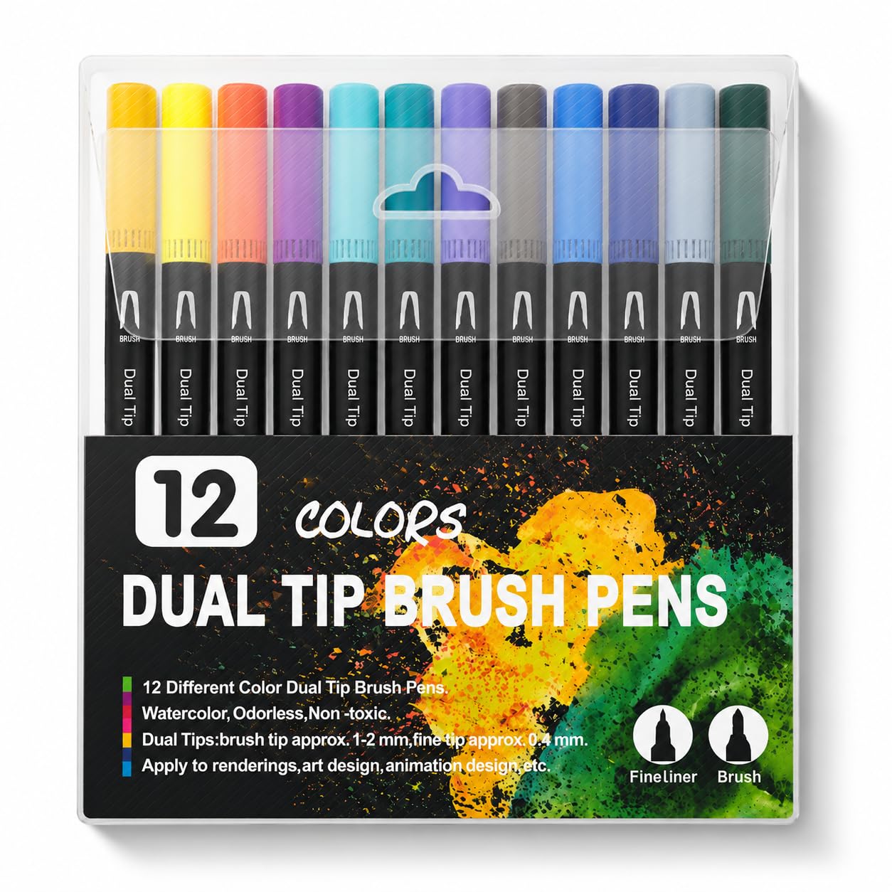 Corslet 12 Pcs Dual Tip Brush Pens Vibrant Colours for Mandala Colouring Professional Dual Tip Felt Tip Pens with Flexible Brush Tip & Extra Fine Liner Tip for Detailed Artwork Watercolour Markers