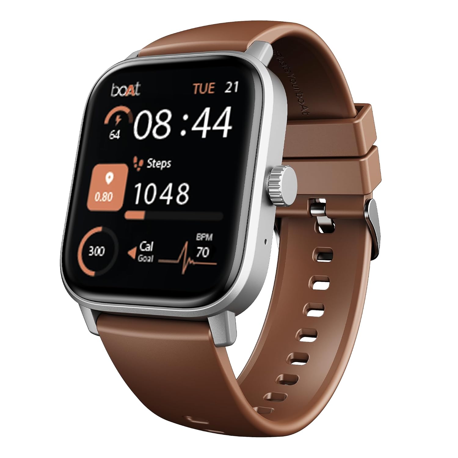 Boat Wave Call 3 Smartwatch 1.83” HD Display with Animated Watch Faces; BT Calling, Functional Crown, Multiple Sports Modes, IP68, HR, SpO2 Monitor, Smart Watches for Men & Women (Timber Brown)
