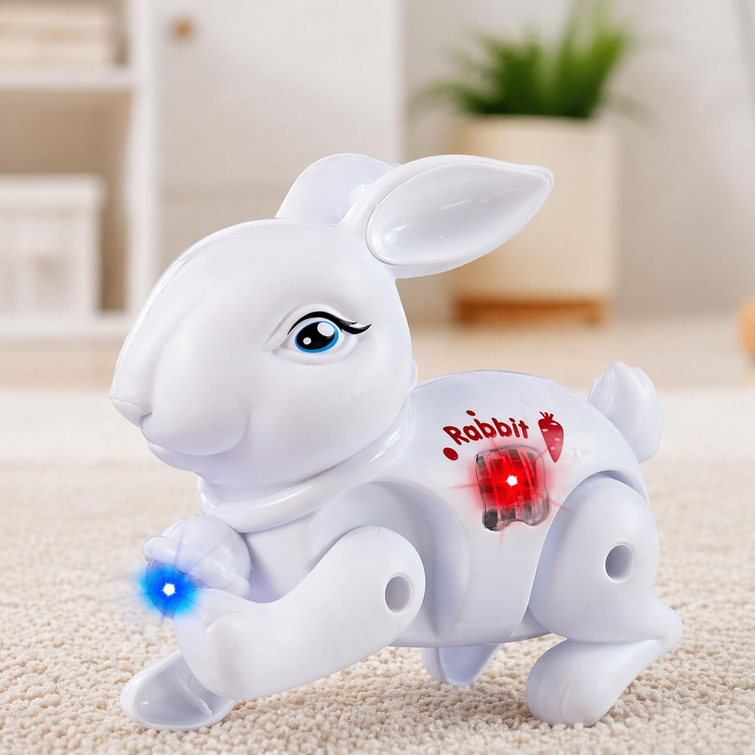 Toyshine Battery Operated Cute Interactive Walking Rabbit with Light & Sound Cuddly Electronic Pet Educational Features Toy for Kids - White