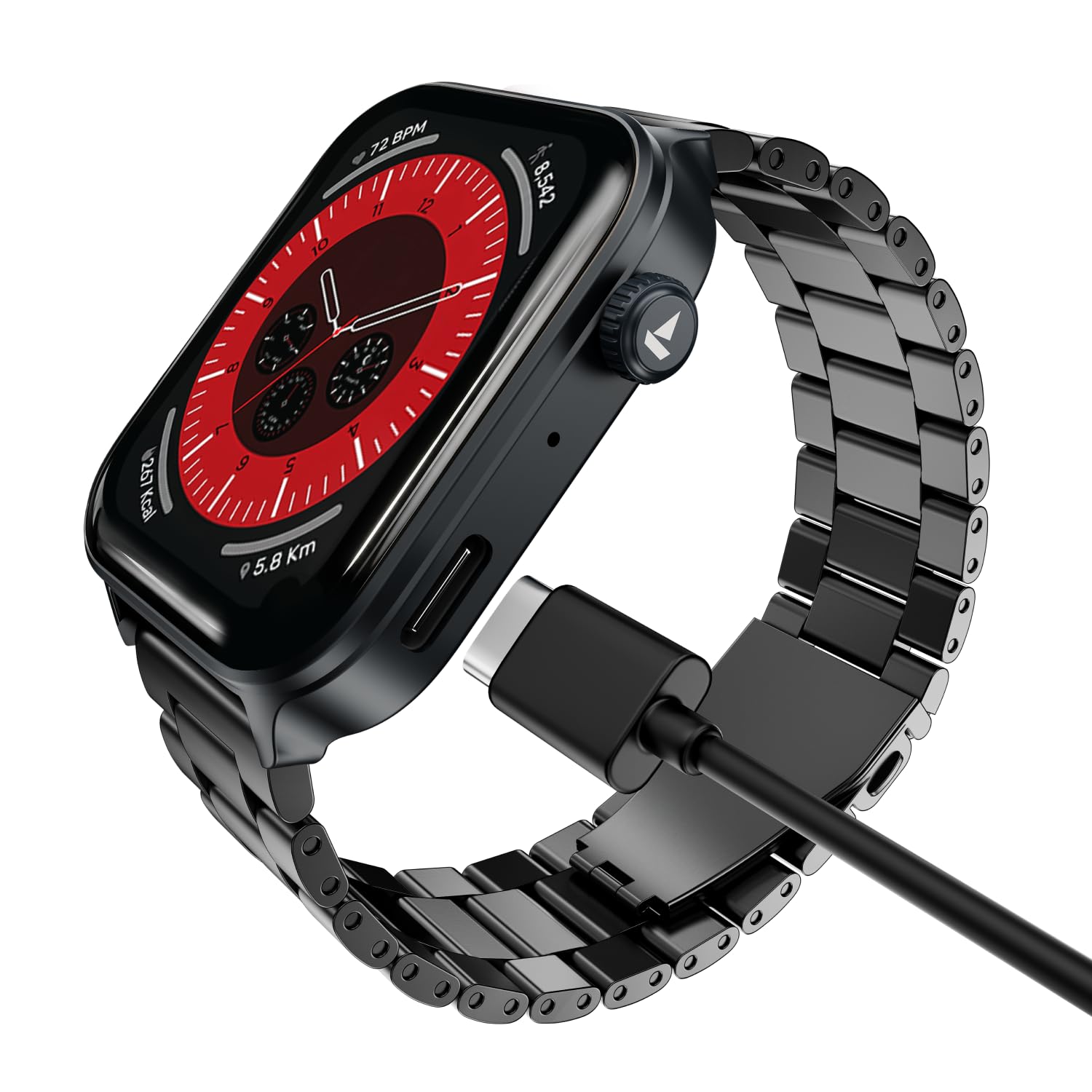 boAt Storm Call 4 India's first Smartwatch with Type-C Charging,1.96”(4.97 cm) HD Display, Functional Crown, BT Calling, Sports Modes, Heart Rate, SpO2, Sleep & Stress Tracking, SOS, IP68(Steel Black)