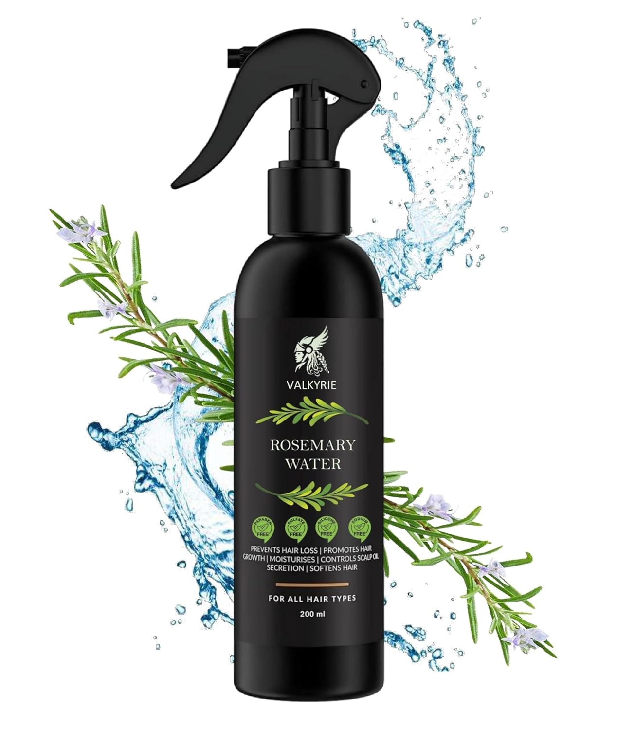 VALKYRIE Rosemary Water Daily Strengthening Mist, with Peppermint and Rosemary Essential Oils to Strengthen Strands for all Hair Types (200ml)