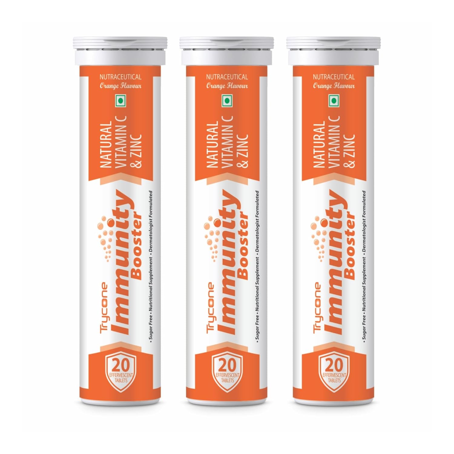 Trycone Immunity Booster For Adults With Natural Vitamin C From Amla Extract & Zinc – Antioxidant – Immunity Booster – Skin Care - 60 Effervescent Tablets – Orange Flavour