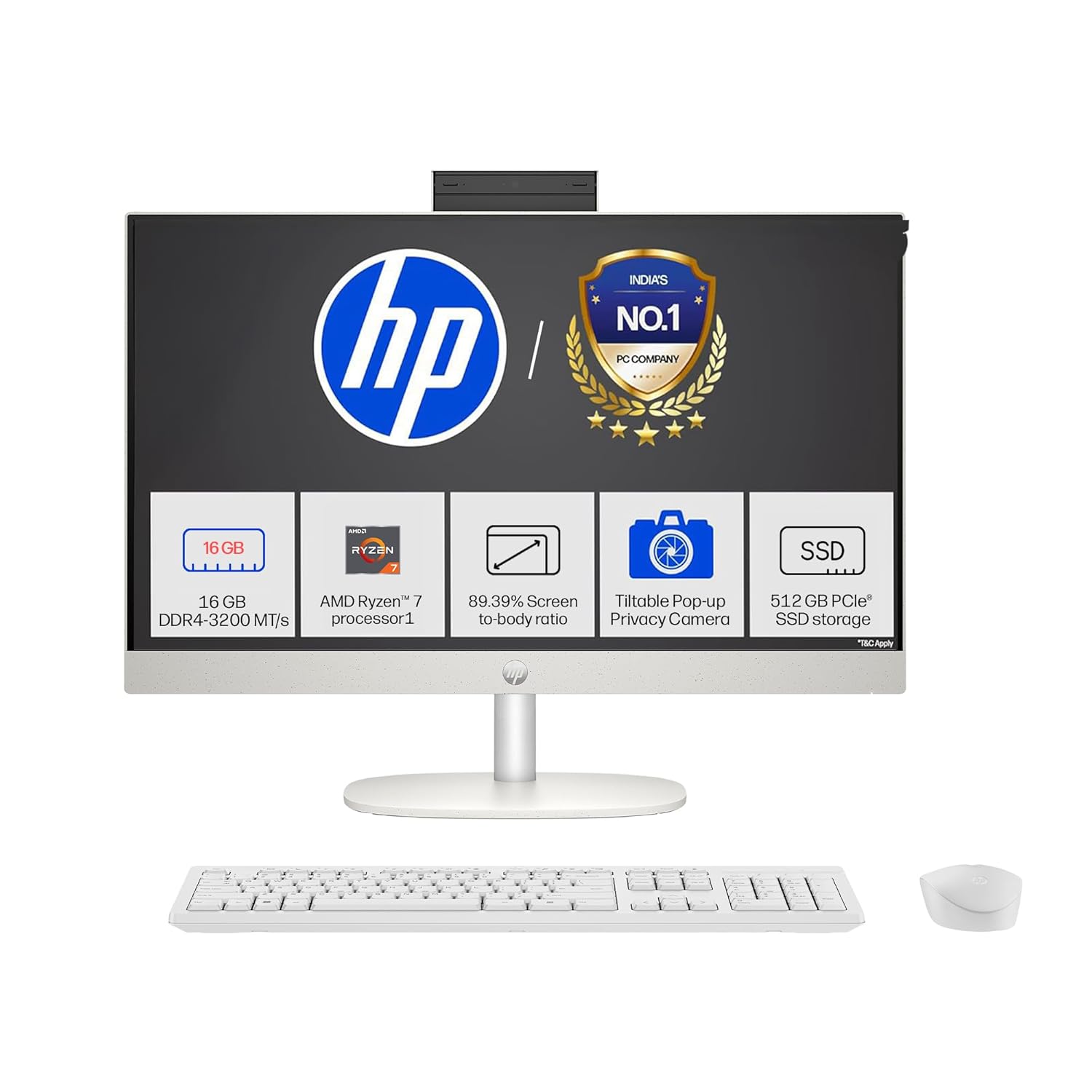 HP All-in-One, AMD Ryzen 7 7730U (16GB DDR4, 512GB SSD) IPS, Three-Sided, Micro-Edge, Anti-Glare, FHD, 23.8''(60.5 cm)