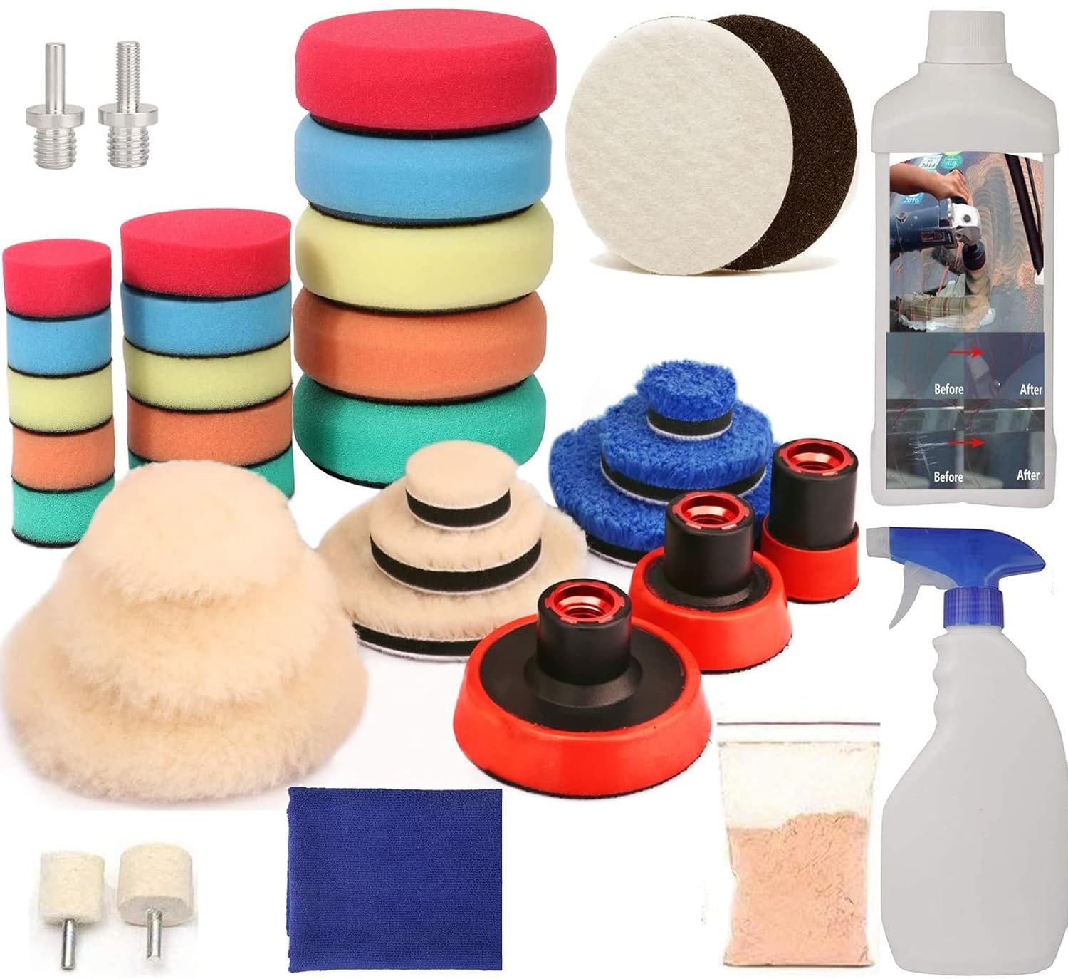 DIY Crafts 50 Grm, 2" Kit, Buffing & Polishing Pad Kit Choice 1" 2" 3" Kit with 5/8"-11 Thread Backing pad & Adapters for Car Sanding, Polishing, Waxing, Sealing Glaz (50 Grm, 2" Kit)