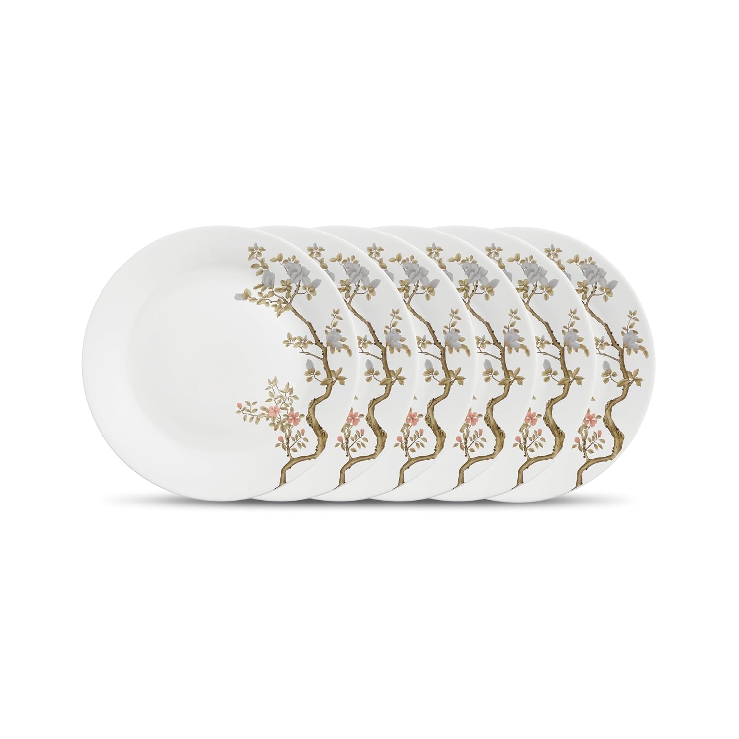 La Opala Diva Pearl Collection Opal Glass Crockery | Full Plate Set of 6 | Zen Garden Design | for Dining & Gifting | Microwave Safe | 100% Vegetarian | Extra Strong | Super Light & White
