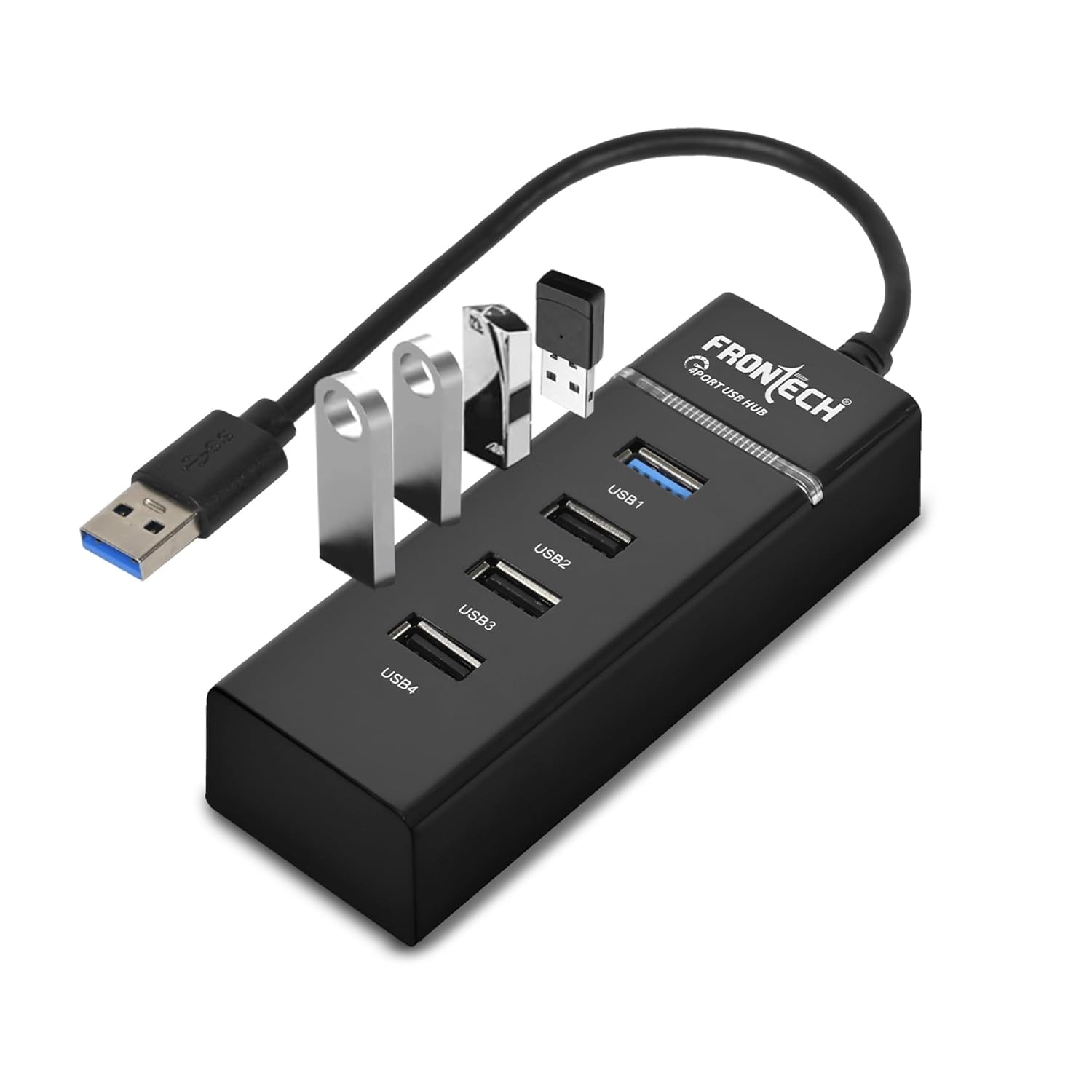 Frontech 4 Port USB Hub Dock, LED Indicators, Plug and Play, 5 Gbps Speed - Each Port, 20 Cm Cable,Compatible, Multi Device Connection