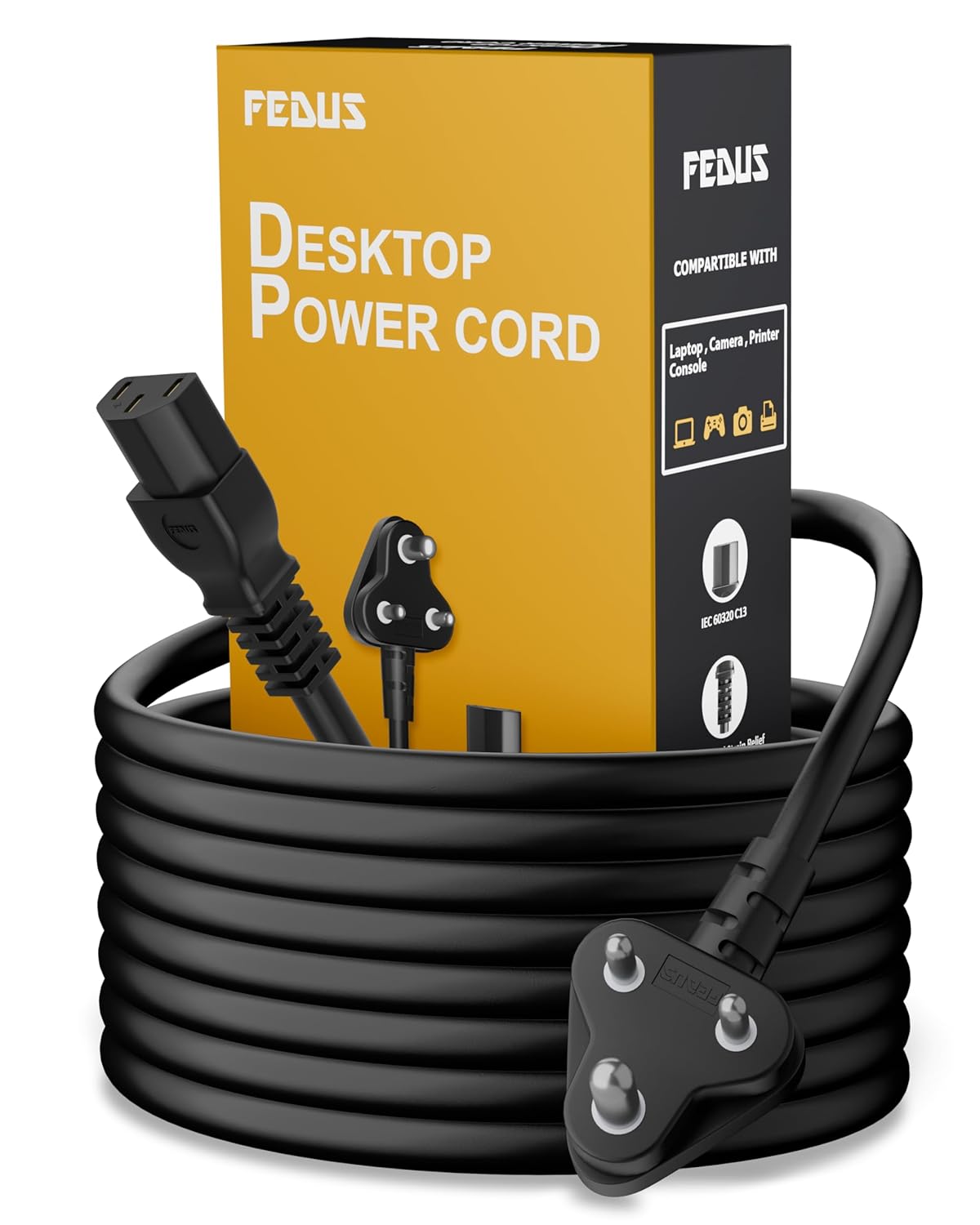 FEDUS Computer Power Cable Cord for Desktops PC and Printers/Monitor SMPS IEC Mains Power Cable 1.5M(Black)