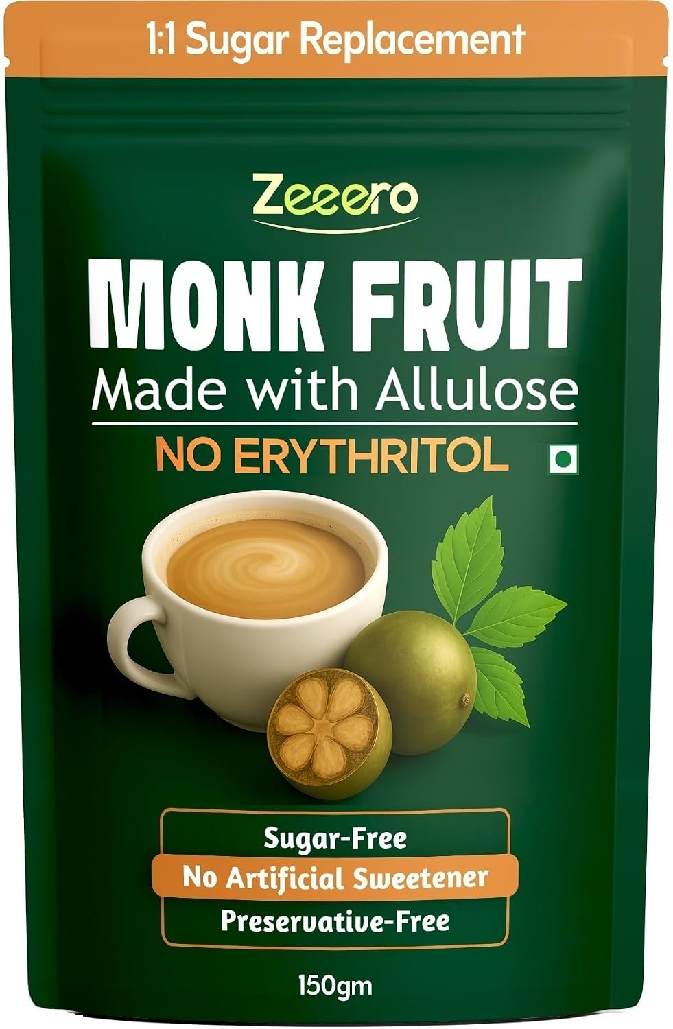 Zeeero Monk Fruit without Erythritol Monkfruit with Allulose Sweetener 1:1 Sugar Replacer Monk sugar/monk fruit powder No Preservatives 150g