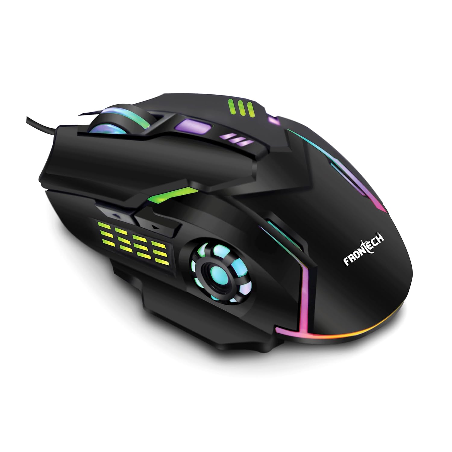 FRONTECH Wired Gaming Mouse, 6 Key RGB Backlit Effect | 7 LED Lighting| USB Plug & Play | 3600 DPI | for PC / Desktop / Mac / Laptop, 1-Year Warranty (MS-0050, Black)