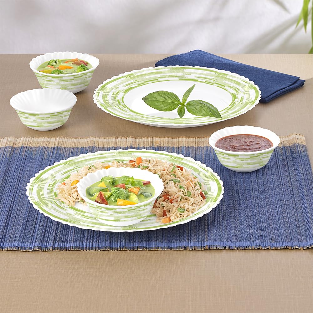 Larah by Borosil Aura Silk Series Opalware Dinner Set | 6 Pieces for Family of 2 | Microwave & Dishwasher Safe | Bone-Ash Free | Crockery Set for Dining & Gifting | Plates & Bowls | White