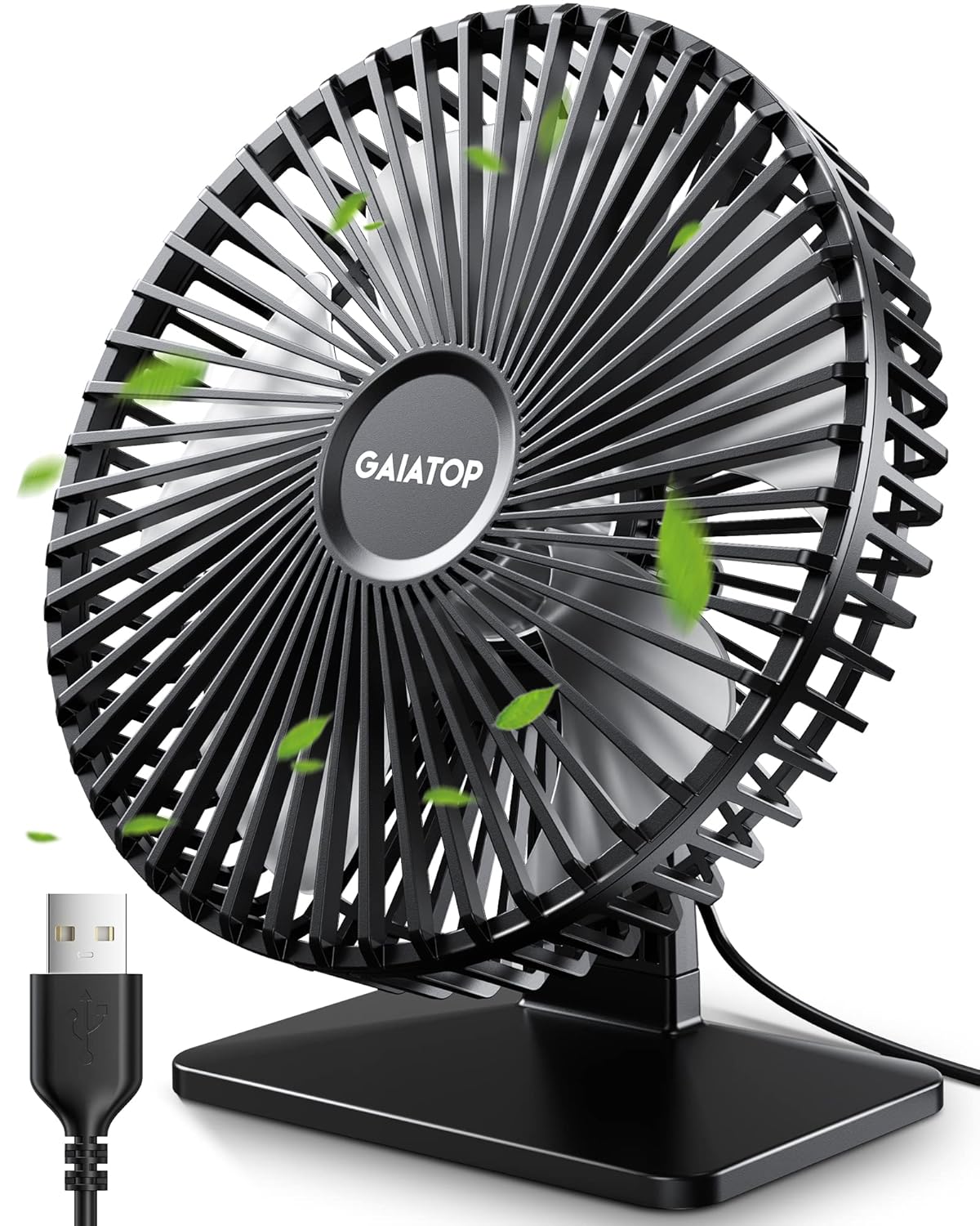 Gaiatop USB Desk Fan, 6.5 Inch Ultra-quiet, 90° Adjustment for Better Cooling, 3 Speeds Portable Mini Powerful Desktop Table Fan, Small Personal Cooling Fan for Home Office (Transparent)