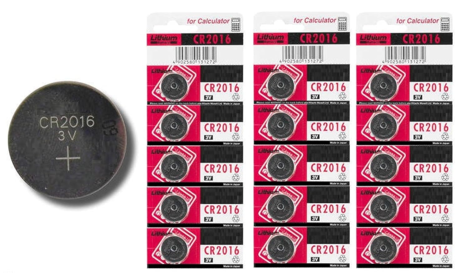 Invento 15pcs 3V CR2016 Li-ion Battery (Non-Rechargeable) CR 2016 Button Coin Cell Battery for Calculator Watch Electonic Devices