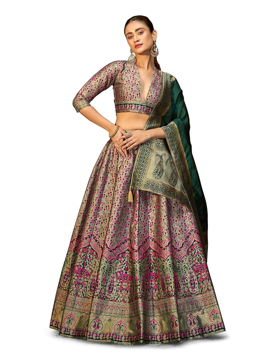 PURVAJA Women's Kanjiwaram Semi-Stitched Lehenga choli