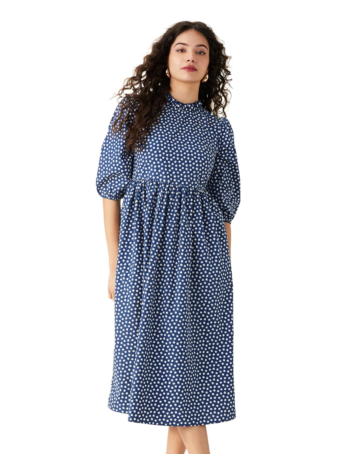 Amazon Brand - Symbol Women's Rayon Fit and Flare One Piece Midi Length Dress (Available in Plus Sizes)