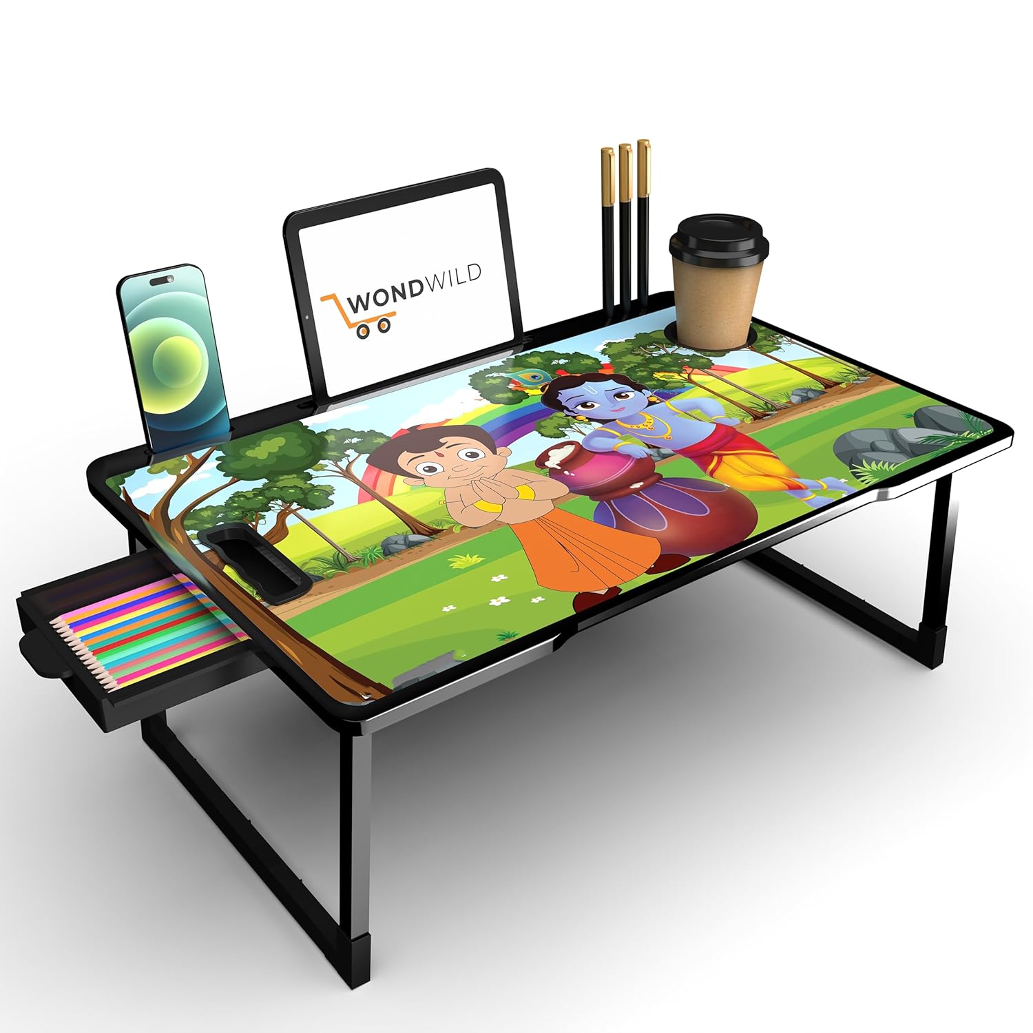 OPTIFINE Study Table Bed Table Foldable and Portable Wooden/Writing Desk for Office/Home/School (Black-COTTED-BHIMKRISHNA)