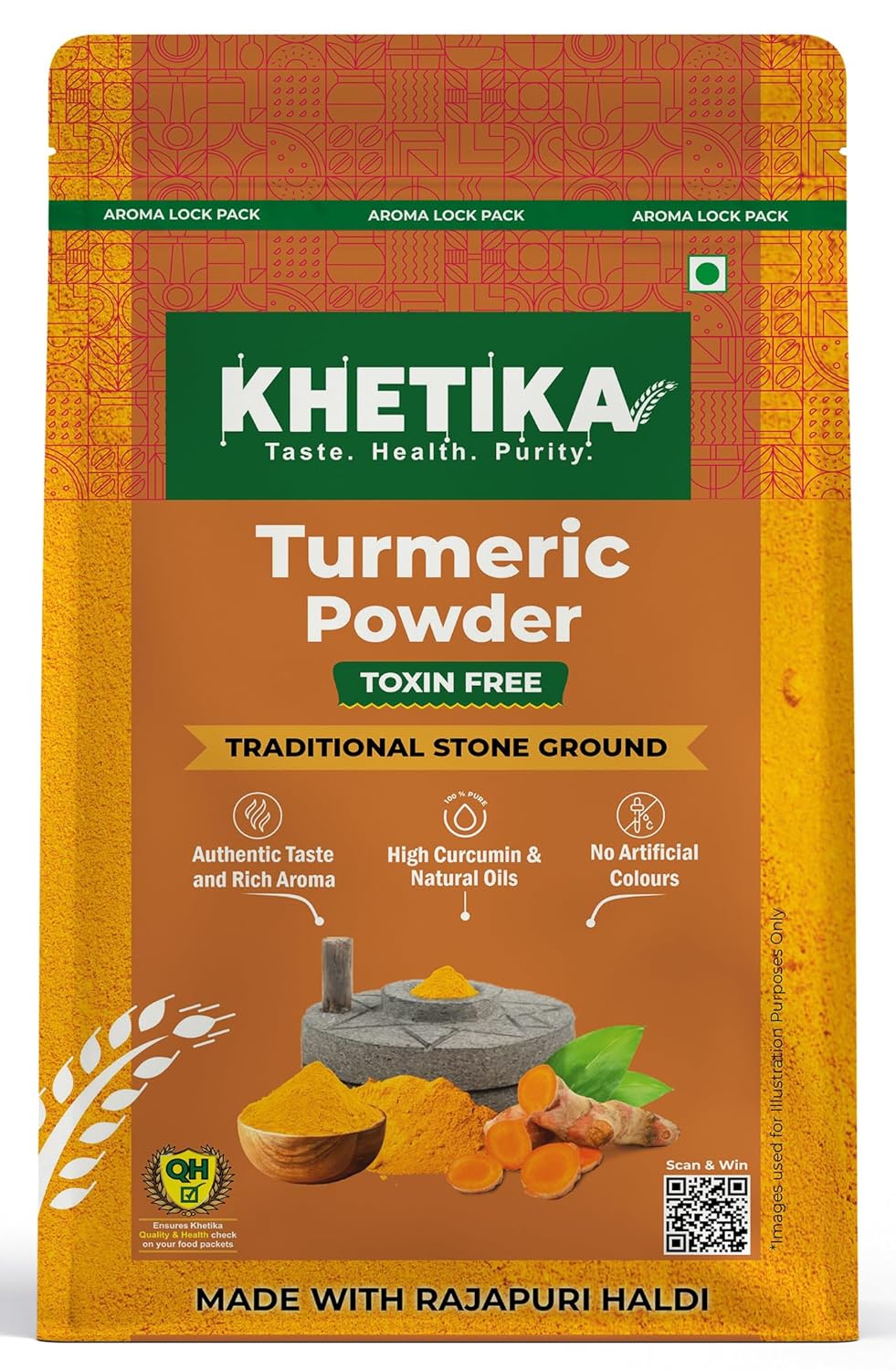 Khetika Turmeric Powder 400g | Toxin Free Haldi | Traditional Stone Ground | High Curcumin & Natural Oils | No Artificial Colours | Authentic Taste & Aroma