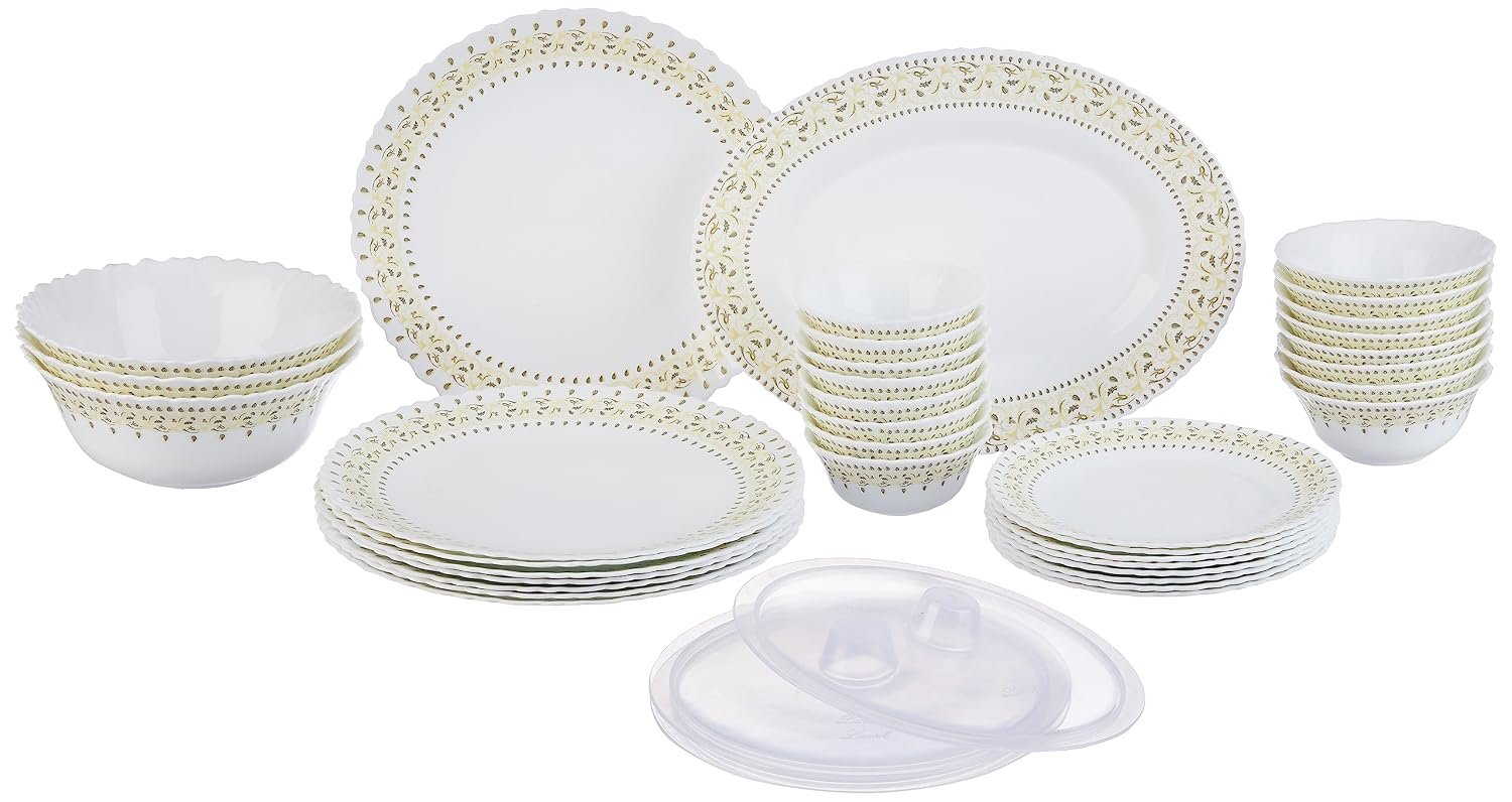 Borosil Opalware Dinner Set, 36-Piece Fluted Series