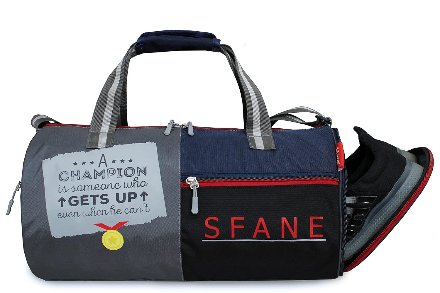 Sfane Gym Bags for Men with Separate Shoe Compartment Sports Gym Bags for Women Unisex Duffle Bags for Gym for Carry & Travel Adjustable Duffel Bags Sports Bag - Navy Blue & Red