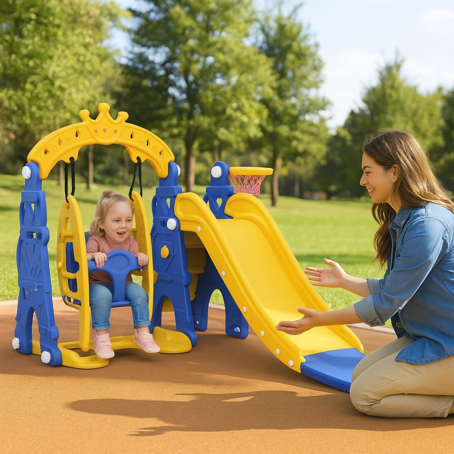 Amazon Brand - Solimo 3-in-1 Garden Castle Slide & Swing for Indoor & Outdoor Use |