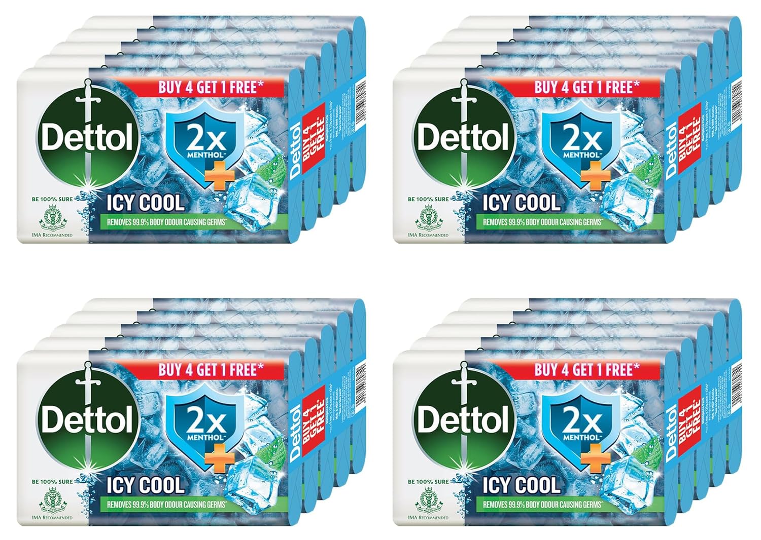 Dettol Icy Cool Bathing Soap Bar With 2x Menthol (625gm), 125gm, Pack of 20