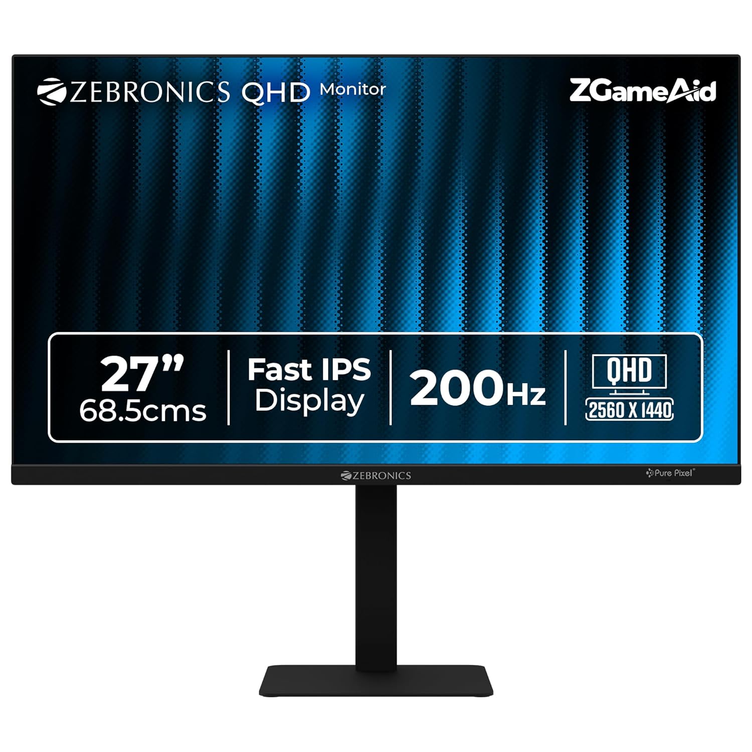 Zebronics 27" QHD Bezel-Less Gaming Monitor, 200Hz Refresh Rate, 1ms MPRT, Fast IPS, 300 Nits, 120% sRGB, 1.07B Colors, Height, Pivot, Tilt, Swivel Adjustment, 2 x HDMI & 2 x DP, Reading Lamp (S27A)