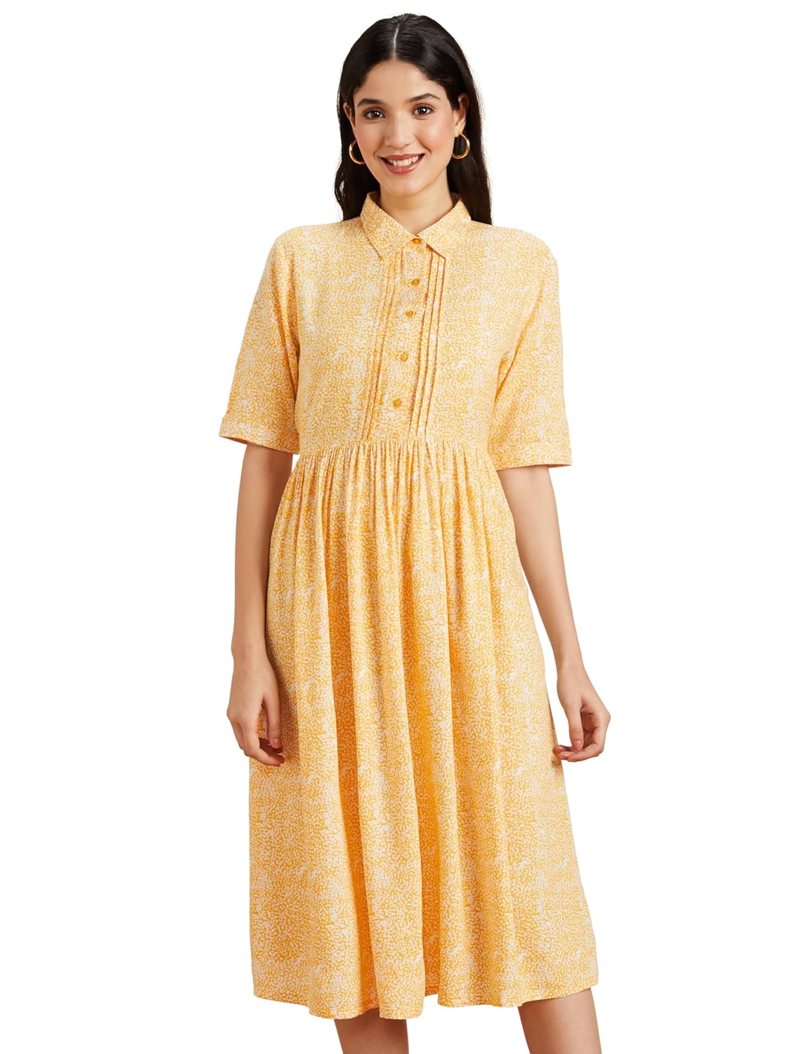 Amazon Brand - Symbol Women Rayon Fit and Flare One Piece Midi Length Dress (Available in Plus Sizes)