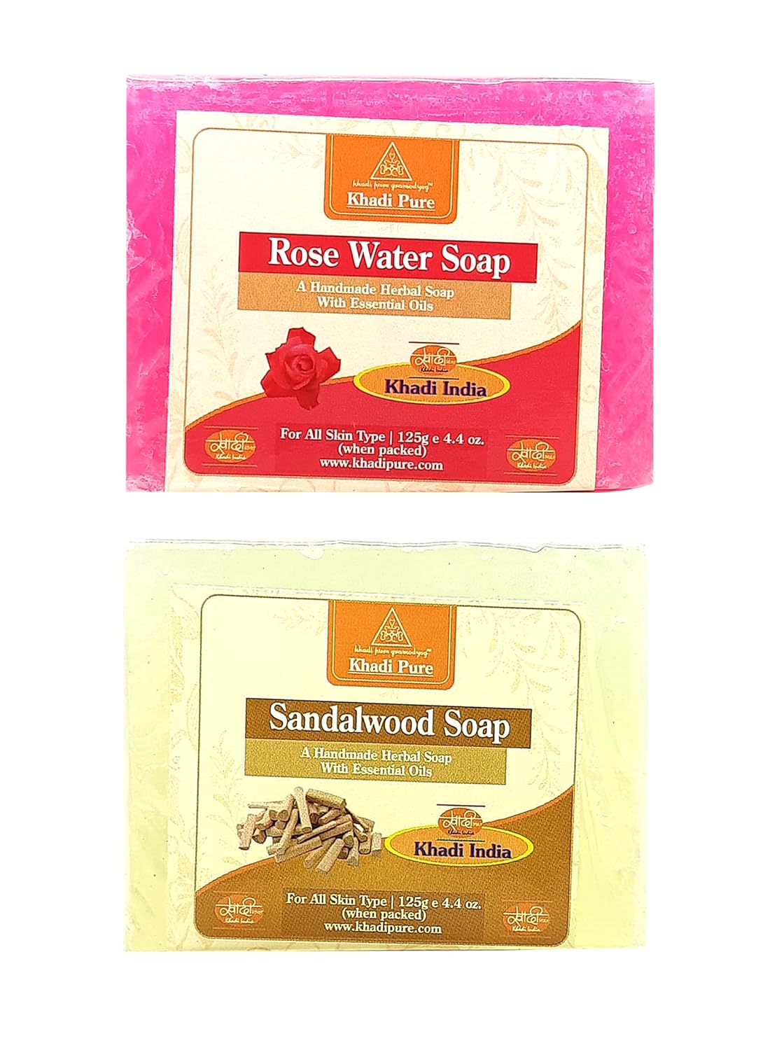 Khadi pure Herbal Rose Water & Sandalwood Soap (125g) Pack of 2 (250g)