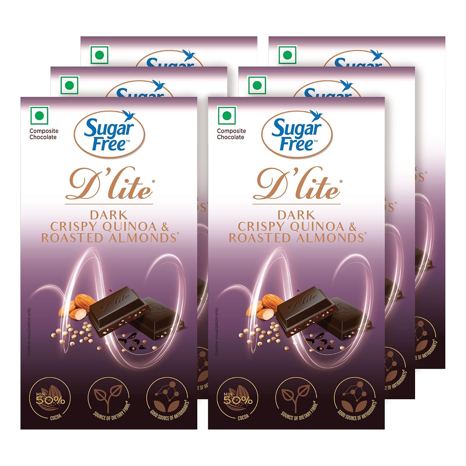 Sugar Free D'lite Quinoa & Almonds Dark Chocolate Bar, 40Gm (Pack Of 6)