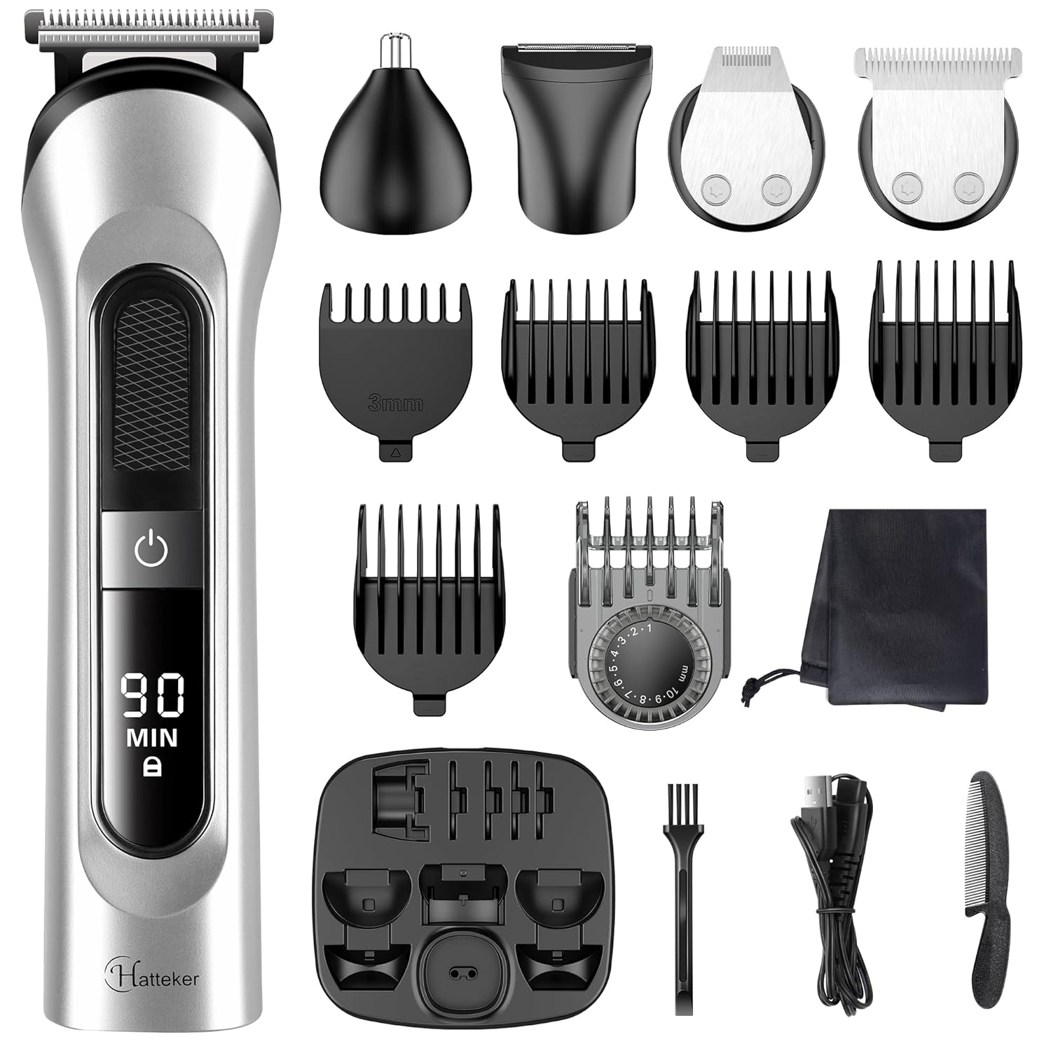 Hatteker Beard Trimmer for Men Hair Clipper Cordless Mustache Nose Trimmer Body Groomer Hair Cutting Kit Precision Trimmer USB Rechargeable Waterproof 5 in 1