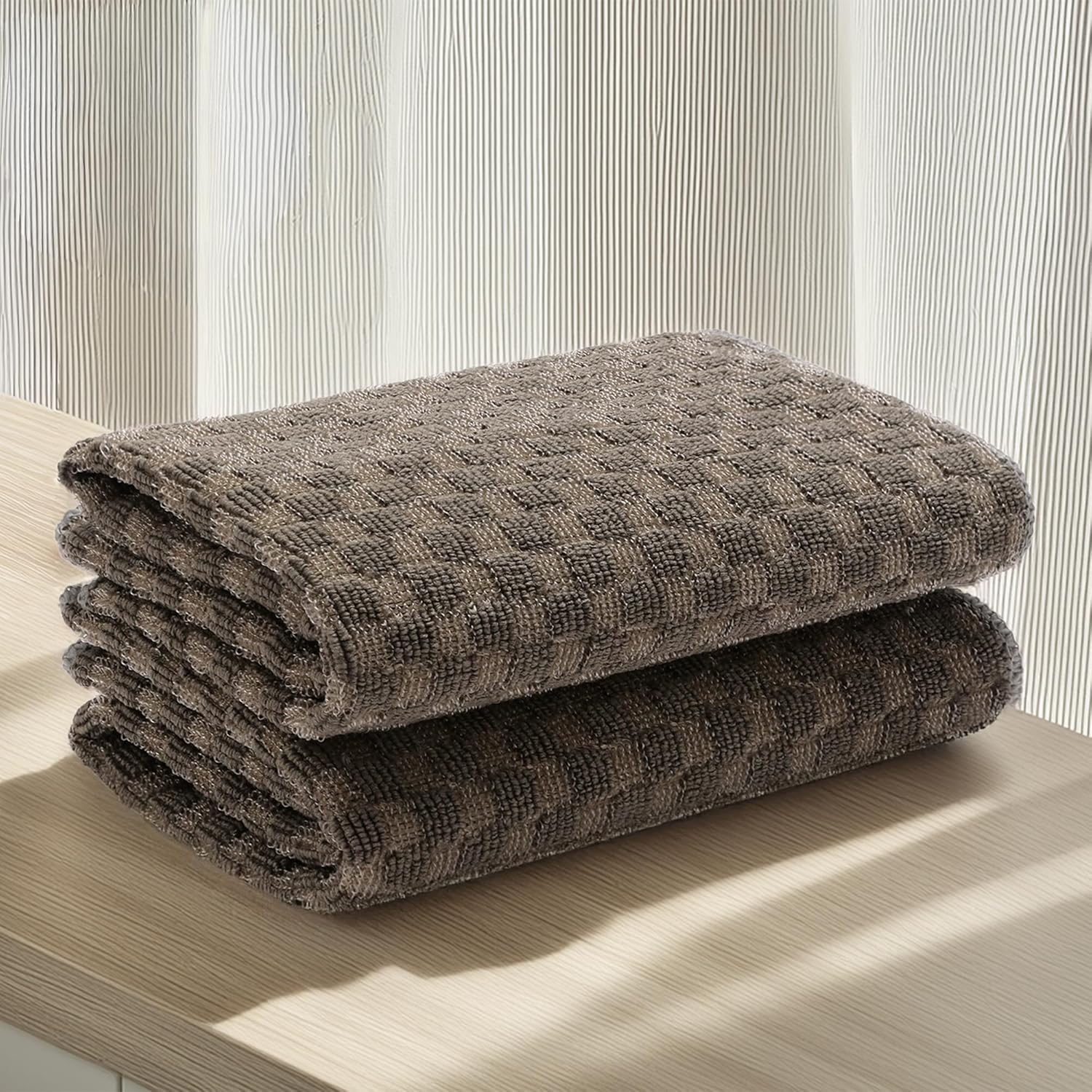 Cutting EDGE 320 GSM – Set of 2 – Microfiber Cleaning Cloth, 2-in-1 Dual Texture, Super Absorbent, Lint Free & Streak Free for Car & Bike, Glass, Dashboard & Interior (40 x 48 cm, Brown)