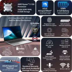 ASUS Expertbook AMD Ryzen 5 Hexa Core 150 - (16 GB/512 GB SSD/Windows 11 Home) PM1503CDA-S70546WS Laptop (15.6 inch, Misty Grey, 1.81 kg, With MS Office)