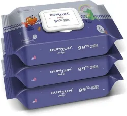 Bumtum Baby 99% Water Wet Wipes Pack of 3 (216 Wipes)