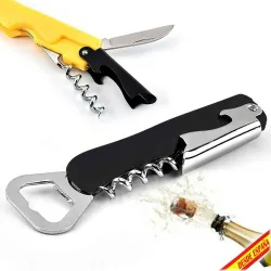 Nexshop ™3 in 1 Wine Cork Opener Knife Multifunction Folding Bottle Opener Multifunction Bottle Stainless Steel Wine Corkscrew Beer Bottle Can Remover Bottle Opener (Pack of 1)