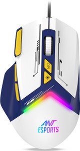 Ant Esports GM333 Wired Ergonomic Optical Gaming Mouse RGB 12800 DPI,1.5M Braided Cable (USB 2.0, Blue/White/Yellow)