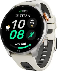 TITAN Celestor|Indias Most Accurate In-Built GPS |Altimeter|Barometer|Compass|Strava Smartwatch (Beige, Grey Strap, Free Size)