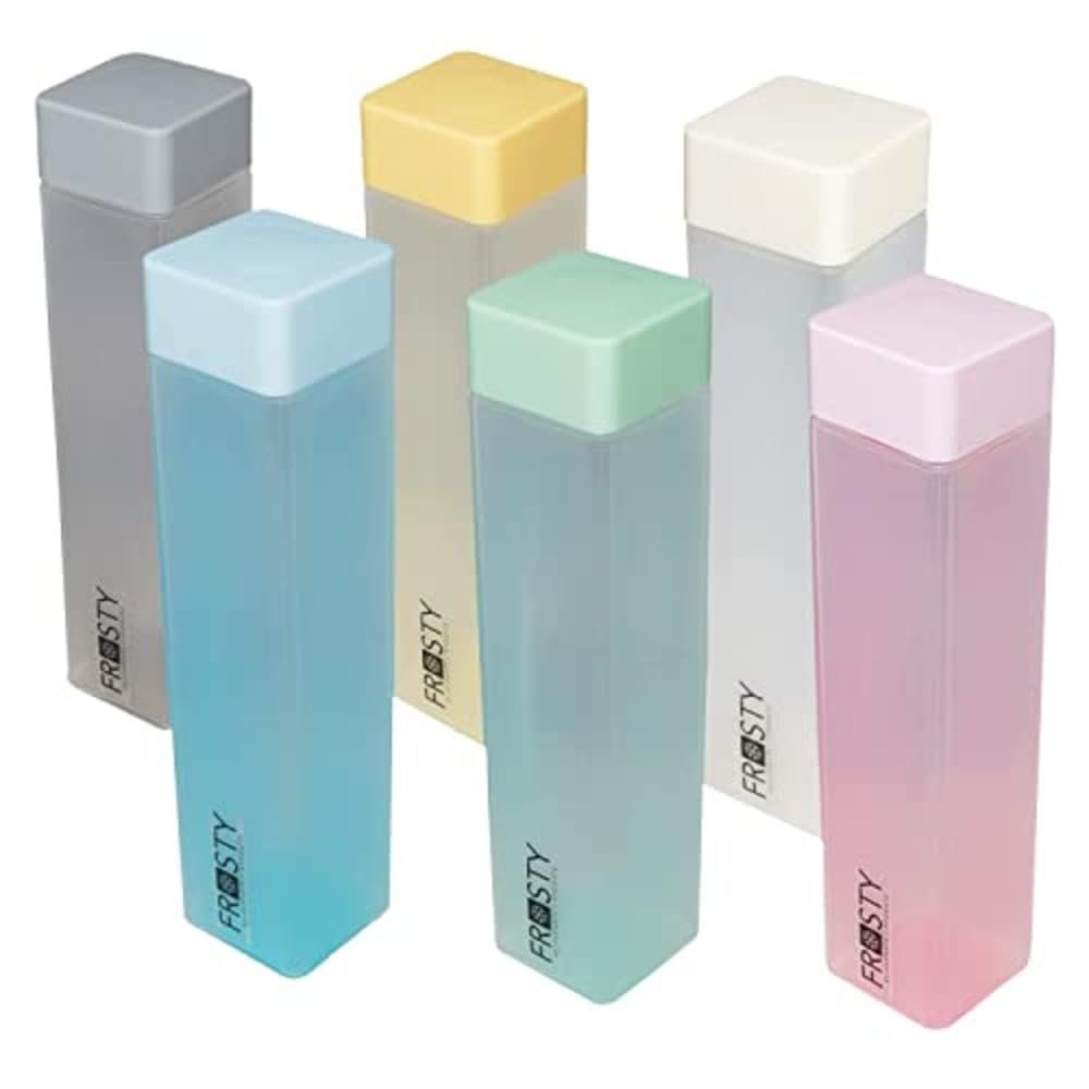 Frosty Square Fridge Water Bottles Set of 6 | 1 Litre BPA Free Plastic Fridge Bottles | Slim Refrigerator Water Bottle Set for Home & Office